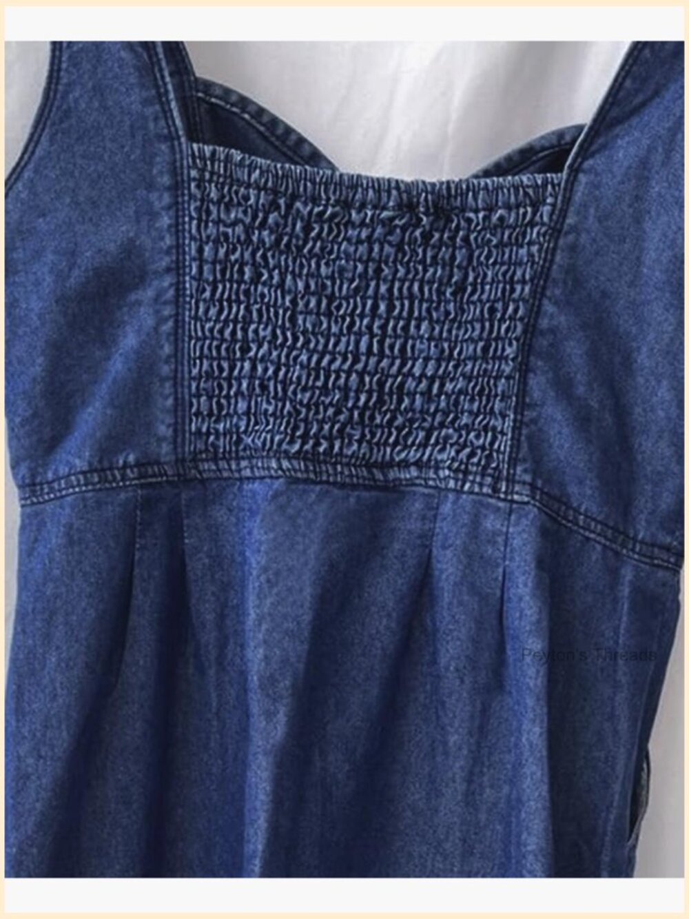 Stretchy Smocked Denim Dress Sleeveless Button Down Midi Babydoll Jean Dress - Picture 5 of 6